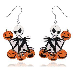 Nightmare Skeleton Earrings Women Skull Dangle Horror Jewelry Pumpkin King Gift